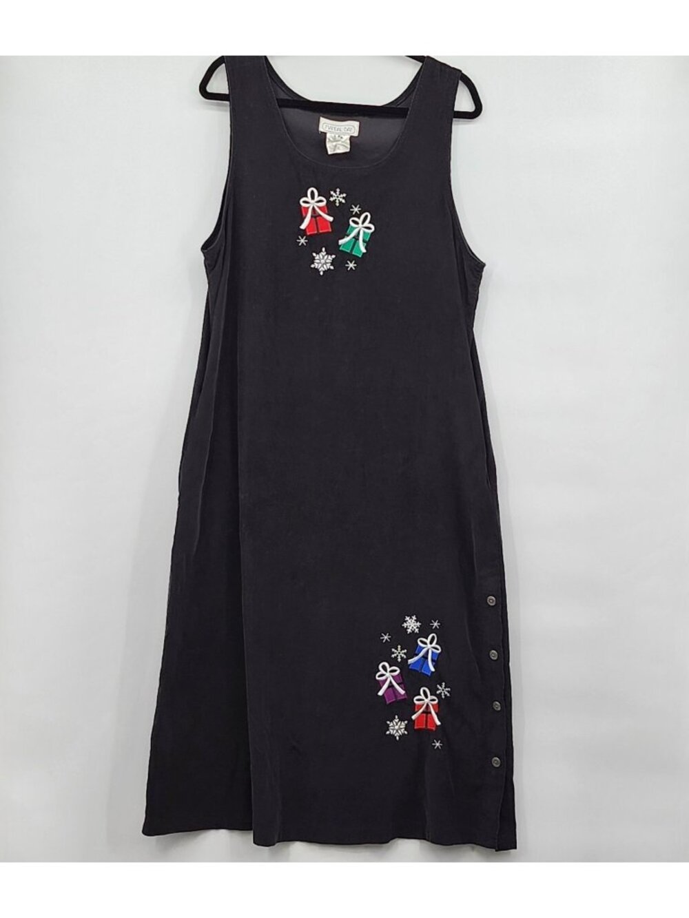 Vintage Mandal Bay Embroidered Corduroy Jumper Dress XL Maxi Holiday Cottage Y2k